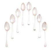 Eight silver dessert spoons, Old English pattern, one crested, mixed makers & dates, 1812-1849; 9.