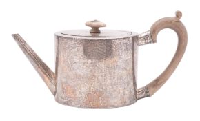 A George III silver teapot, of plain oval form,