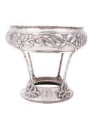A George V Arts & Crafts pedestal silver bowl, circular form,