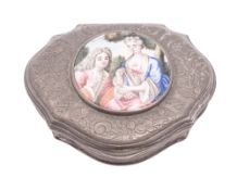 A late 18th/ early 19th century continental silver snuff box, of cartouche outline,