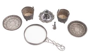 A George V silver mounted magnifying glass, with a wired openwork handle, by Lawrence Emanuel,