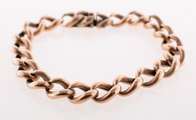 A curb link bracelet, of oval hollow rose coloured links, push in clasp, clasp tongue marked 9c,
