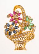 An 18ct gold sapphire, ruby, emerald and diamond Giardinetto brooch pendant,