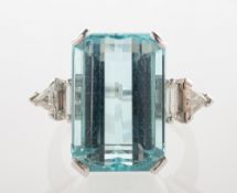 An impressive 1980's 18ct white gold aquamarine and diamond cocktail ring,