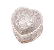 A late Victorian heart-shaped silver dressing table box,