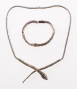 A vintage marcasite snake necklace and matching snake bracelet,