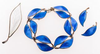 David Andersen, an enamel bracelet, clip-on earrings and brooch,