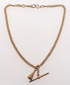 A fob chain with T-bar and fob seal, the curb link fob chain with T-bar, swivel and bolt clasp,