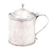 A George III silver mustard pot, cylindrical form, with reeded borders and an 