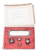 A cased modern miniature or toy silver tea & coffee set, consisting of tea pot & cover,