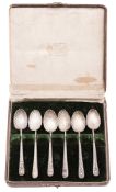 A late Victorian cased set of six silver tea/ coffee spoons,