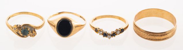 A group of eight rings, (mainly damaged/stones missing), including a 9ct gold wedding band,