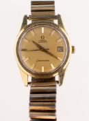 Omega Seamaster a gentleman's gold-plated wristwatch the gilt dial having raised baton numerals and