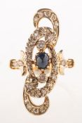 An antique sapphire and diamond dress ring, (possibly late Victorian/early Edwardian),