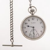 Cortebert, a chrome-plated pocket watch, the dial having black Arabic numerals,