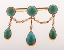 A Victorian turquoise and seed pearl bar brooch,