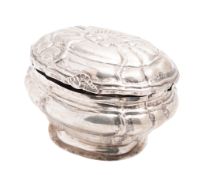 An 18th century German silver sugar box, shaped oval outline,