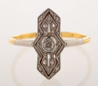 A Swedish 18ct gold diamond Art Deco ring, of geometric openwork plaque design,