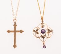 Two antique pendants with chains,