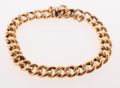 A curb bracelet, with hidden style push in clasp and safety chain, unmarked yellow metal,