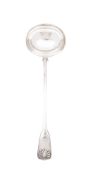 A Victorian West Country provincial silver soup ladle, Fiddle, Thread & Shell pattern,