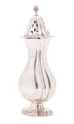 An Elizabeth II silver sugar caster, shaped oval form, with a baluster body,