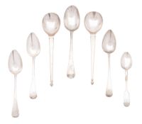 A small mixed group of silver flatware, to include an 18th century tablespoon,