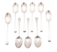 A set of nine late Victorian Old English pattern silver tablespoons, crested, by Francis Higgins,