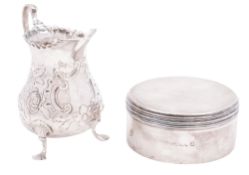 A George III silver box & cover, of circular form, with a reeded border and crested on the cover,