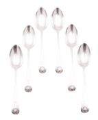 A late Victorian set of six silver dessert spoons, Old English & Shell pattern, crested,