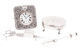 A small mixed lot of silver & silver plate, to include a silver dressing table box,