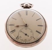 2916 a silver open-faced fusee pocket watch with a large diameter roller and a steel three-arm