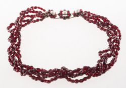 A Bohemian garnet and pearl necklace, possibly Victorian,