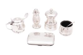 An Elizabeth II three-piece silver condiment set,