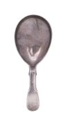 A Victorian North Country provincial silver caddy spoon, with a Fiddle pattern stem , by David Reid,