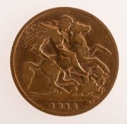 A George V half sovereign, 1914, 3.9grams.