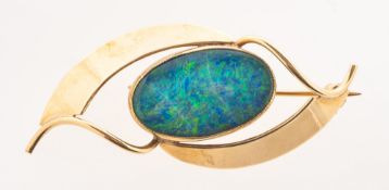 A modern opal doublet brooch, of abstract openwork style design,