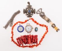 A mixed group of antique jewellery including an antique Rolex watch face,