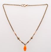 A Victorian fancy link chain with pendant drop, the fancy link chain of belcher links,