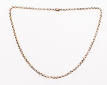 An antique belcher link chain, with replacement gilt lobster catch, links unmarked yellow metal,