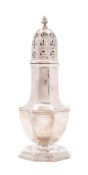 A George V cased silver sugar caster, of octagonal form,