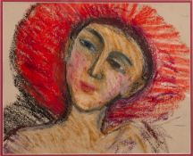 Elizabeth Hunter (British, b.1935) - 'Woman in a red hat' - Oil on paper