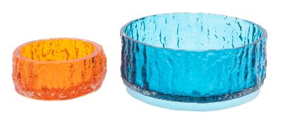 Two Whitefriars 'Bark' bowls comprising one in tangerine,