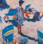 B Watson (?) (20th century school) - A figure at the beach - Oil on canvas - 120 x 120cm,