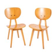 A pair of beech and beech veneered plywood side chairs designed by Junzo Sakakura, model no.