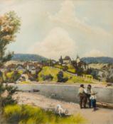 After Hans Thoma (German, 1839-1924) - 'Rhine near Laufenberg' - Colour print - 41 x 33cm, 63.