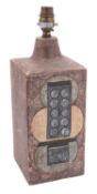 A Troika pottery rectangular lamp base incised and impressed front and verso with abstract designs