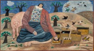 * Joanna Carrington 'Reg Pepper' (British, 1931-2003) - 'Mrs Noah' - Oil on board - 27 x 47.