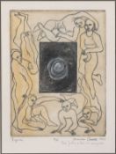 Mariza Carpes (Brazilian, b 1948) - 'Figures' - Limited edition etching 8/8 - 29.5 x 22cm, 52.
