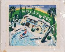 David Juniper (British, b 1946) - 'Hollywood Skater' - Gouache - 28 x 31.